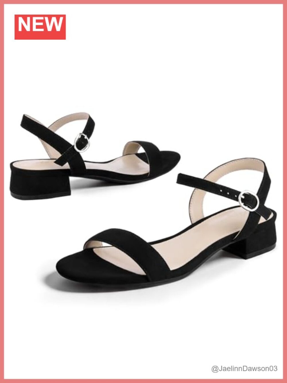 Open Toe Block Heel Sandals with Ankle Strap - 1 Inch Low Heel